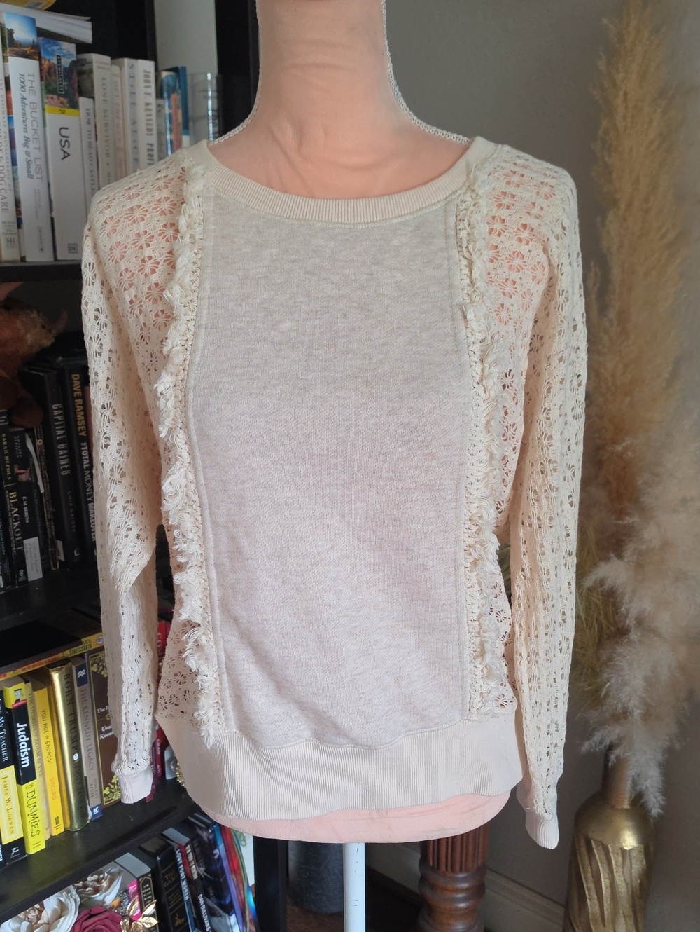 Mystree Boho Floral Sleeve Sweatshirt Top Size Large